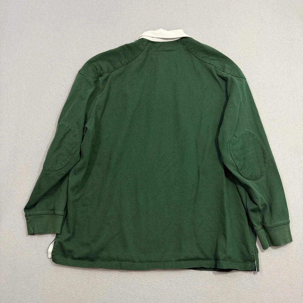 Vintage Polo Ralph Lauren Rugby Shirt Mens XXL Green Long Sleeve Elbow Patch